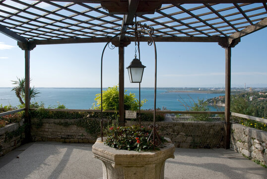 View over Adriatic Sea from beautiful terrace of Duino Castle