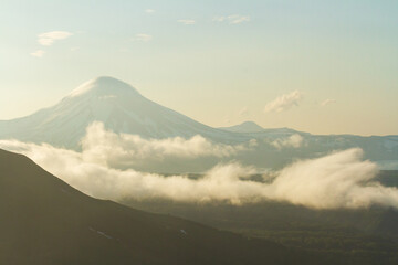 View of the Ilyinsky Volcano early in the morning, Kamchatka Peninsula, Russia