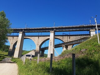 Ancient railway bridges run over the earth