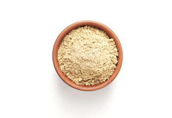 Dry ginger in bowl isolated on white background