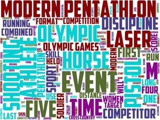 modern pentathlon typography, wordcloud, wordart, competition,athlete,pentathlon,sport