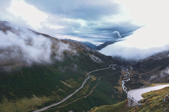 Furka Pass Landscape With Clouds