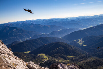 Summer sunset in the Alps at the top of Dachstein 3000 m.