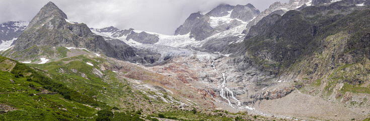 Col De La Seigne, glacier, Pyramides Calcaires, Lago Miage, Val Veny, e Valle d Aosta - Aosta Valley, Italy, mountains Alps, panorama
