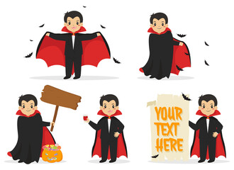 Cute Halloween Dracula character and elements vector set