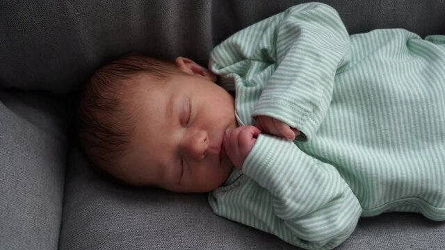Baby Sleep Newborn Sleep, Little Girl Sleeping On Chair Face and Hands close-up