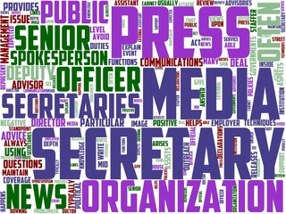 press officer typography, wordcloud, wordart,
