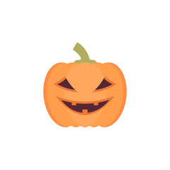 Halloween orange pumpkin with scary laughing face. Vector clipart and illustration on a white background. 