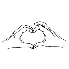 Fototapeta premium A combination of fingers in the form of a heart isolated on a white background.Vector illustration in doodle style.