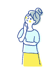 腕を組んで考え事をしている若い女性