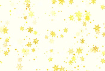 Light Red, Yellow vector layout with bright snowflakes.