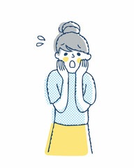 頬に手を当てて困った表情の女性