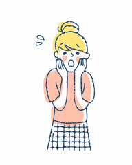 頬に手を当てて困った表情の女性