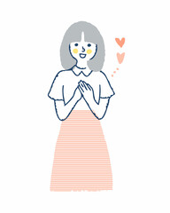 胸に手を当てている笑顔の若い女性