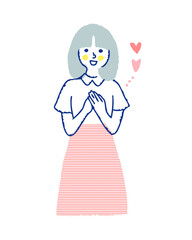 胸に手を当てている笑顔の若い女性