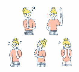 さまざまな表情の若い女性　セット