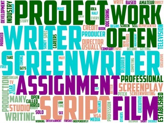 screen writer typography, wordcloud, wordart,