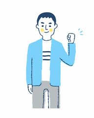 ガッツポーズの若い男性