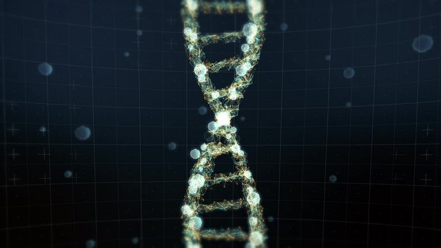 Abstract representation of digital DNA molecule. For visuals, biology, biotechnology, chemistry, science, medicine, genetic engineering, artificial intelligence, cosmetics or as motion background.