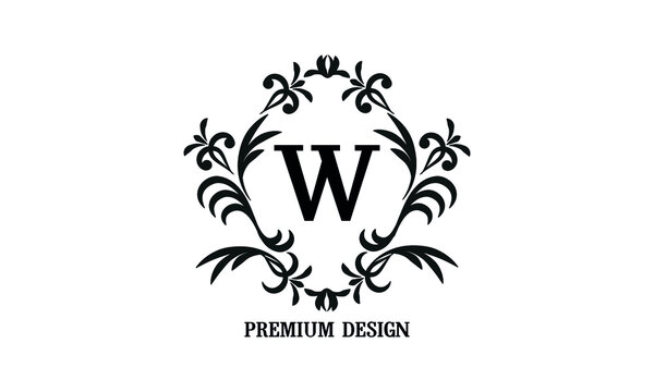 Exquisite company brand sign with letter W. Black and white logo for cafe, bar, restaurant, invitation, wedding. Business style