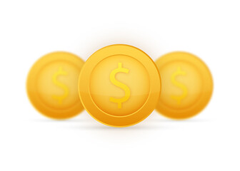 Coin with Dollar symbol. Gold cartoon coin. Vector illustration.