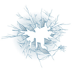 Obraz premium Broken glass. Cracked window. Texture of realistic destruction hole in transparent damaged glass. realistic shattered glass template