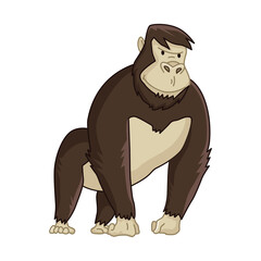 Cute funny monkey colorful cartoon illustration.  little chimpanzee. Wildlife character. Great ape stands
