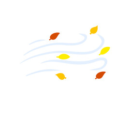 Autumn Wind. Stream of air with red and yellow leaves. Blue wavy line. Breeze and weather icon. Leaf fall. Flat illustration