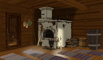 Illustration of the hut of baba yaga