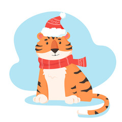 Tiger with hat and scarf for new year