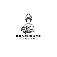 construction worker logo cartoon icon design template black isolated vector illustration