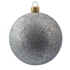 one silver-colored Christmas tree toy covered with small sequins on a white isolated background