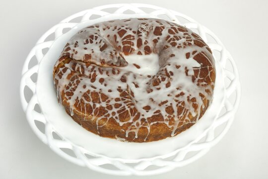 Closeup Of Danish Kringle Pastry On White Plate