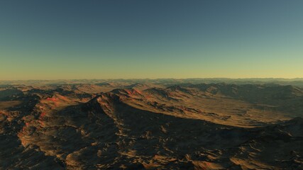 Fototapeta na wymiar Exoplanet fantastic landscape. Beautiful views of the mountains and sky with unexplored planets. 3D illustration
