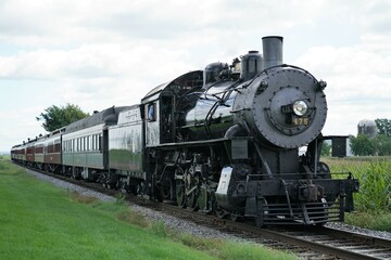 old steam locomotive in the countryside in Lancaster County P.A.