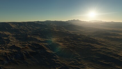 Obraz premium Exoplanet fantastic landscape. Beautiful views of the mountains and sky with unexplored planets. 3D illustration
