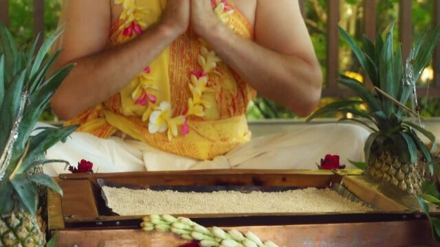 Flowers and fruits for offering at the Yagya fire ceremony hindu