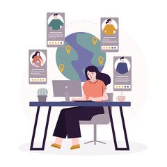 Female employer searching and hiring workers for company. Search employee through internet. Online recruitment staff and cv resume concept