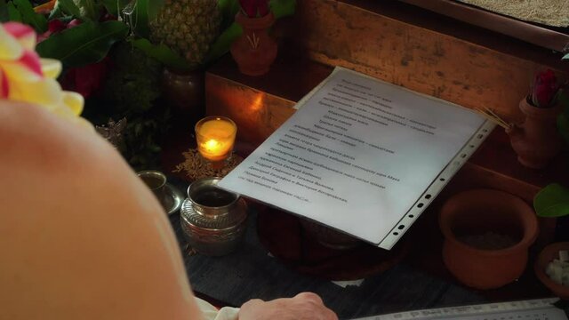 Flowers and fruits for offering at the Yagya fire ceremony hindu
