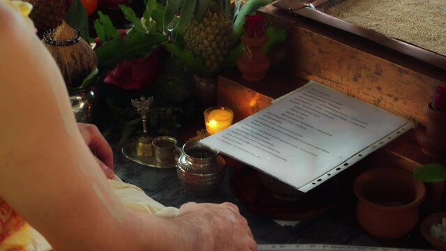 Flowers and fruits for offering at the Yagya fire ceremony hindu