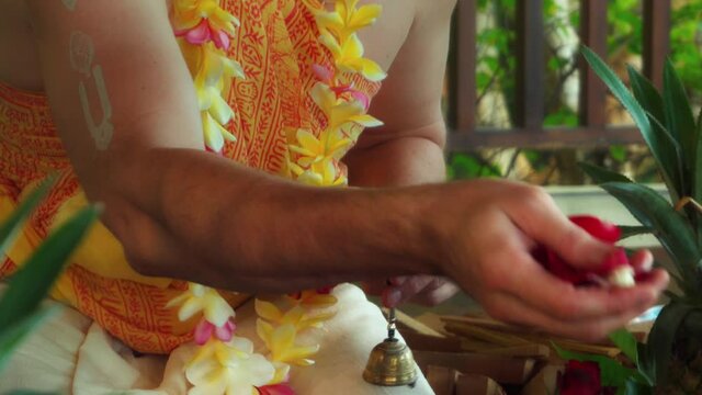 Flowers and fruits for offering at the Yagya fire ceremony hindu