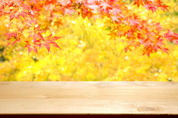 紅葉とテーブルの商品背景　Product background of Maple and table