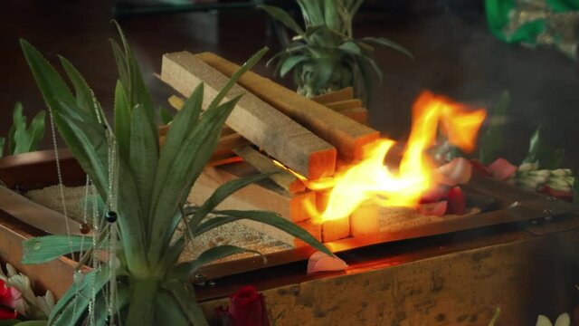 Flowers and fruits for offering at the Yagya fire ceremony hindu