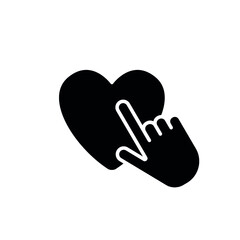 Finger touch glyph icon. Heart vector fill black illustration.
