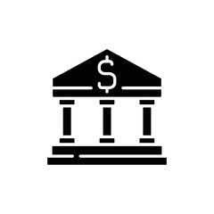 Bank building glyph icon. Vector fill black illustration.