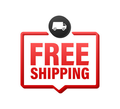 Free shipping. Badge with truck. Vector stock illustrtaion.