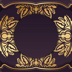 Baner of burgundy color with a mandala with a gold ornament and a place for your text