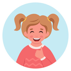 Girl with braces on teeth. Elementary school student. Vector illustration