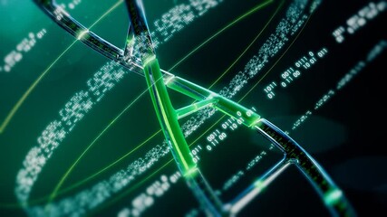 Futuristic Rotating DNA Strand with Binary Genetic Information Spinning Around. Seamless Loop. Green version. Visit my Portfolio for more color options. - Powered by Adobe
