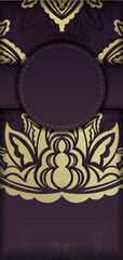 Postcard in burgundy color with luxurious gold ornamentation prepared for typography.